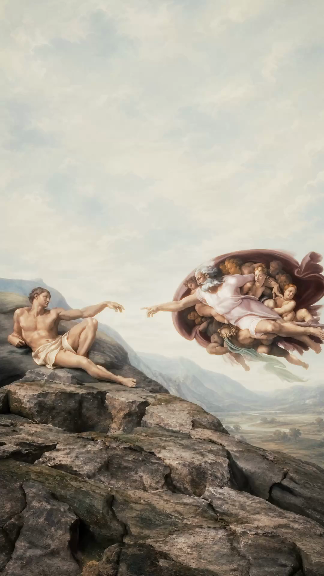 Michelangelo’s Creation of Adam, reimagined as a cinematic landscape by Mike Staniforth